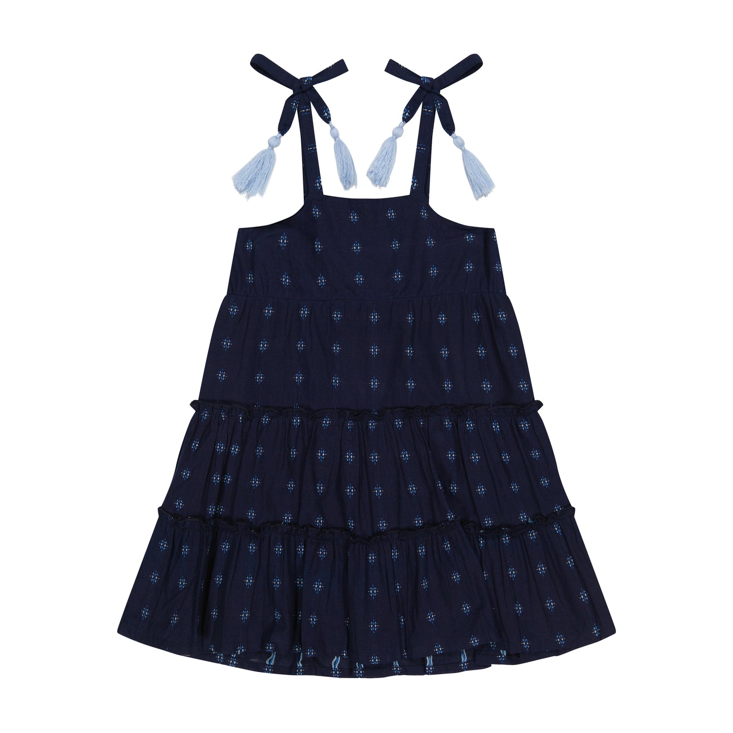 Bella Girl's Shoulder Tie Sundress Navy Turquoise Swiss Dot