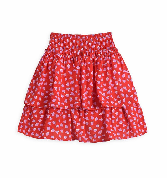 Red Hearts Crochet Ruffle Skirt