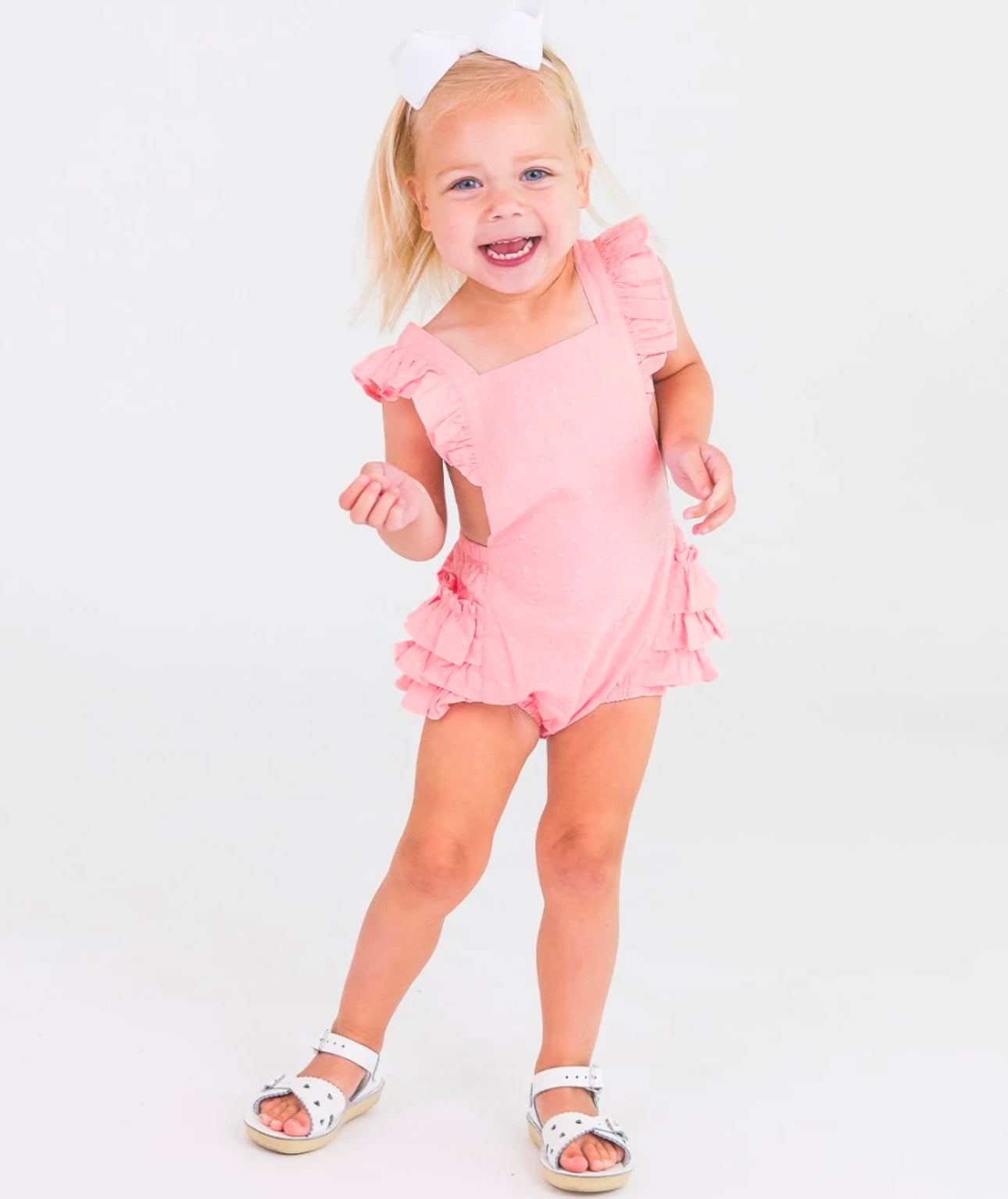 Pink Embroidered Vintage Dot Flutter Romper