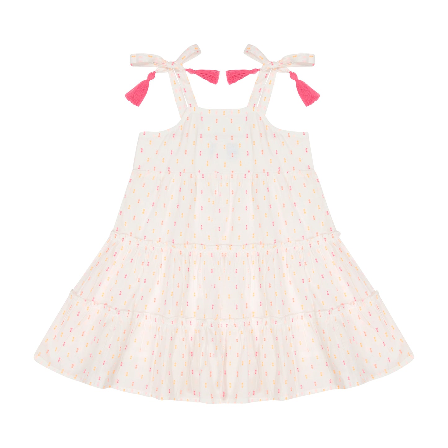 Bella Girl's Shoulder Tie Sundress Neon Swiss Dot