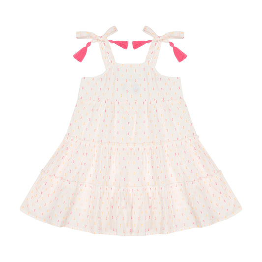 Bella Girl's Shoulder Tie Sundress Neon Swiss Dot