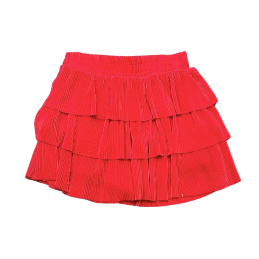 Red Pleated Layered Skirt