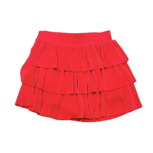 Red Pleated Layered Skirt