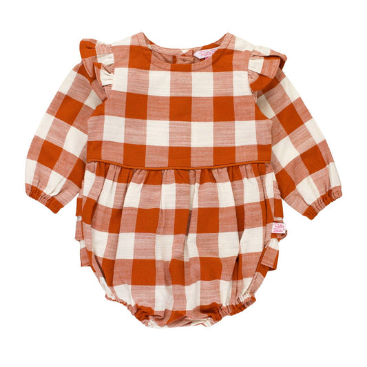 Rust Plaid Woven Flutter Bubble Romper