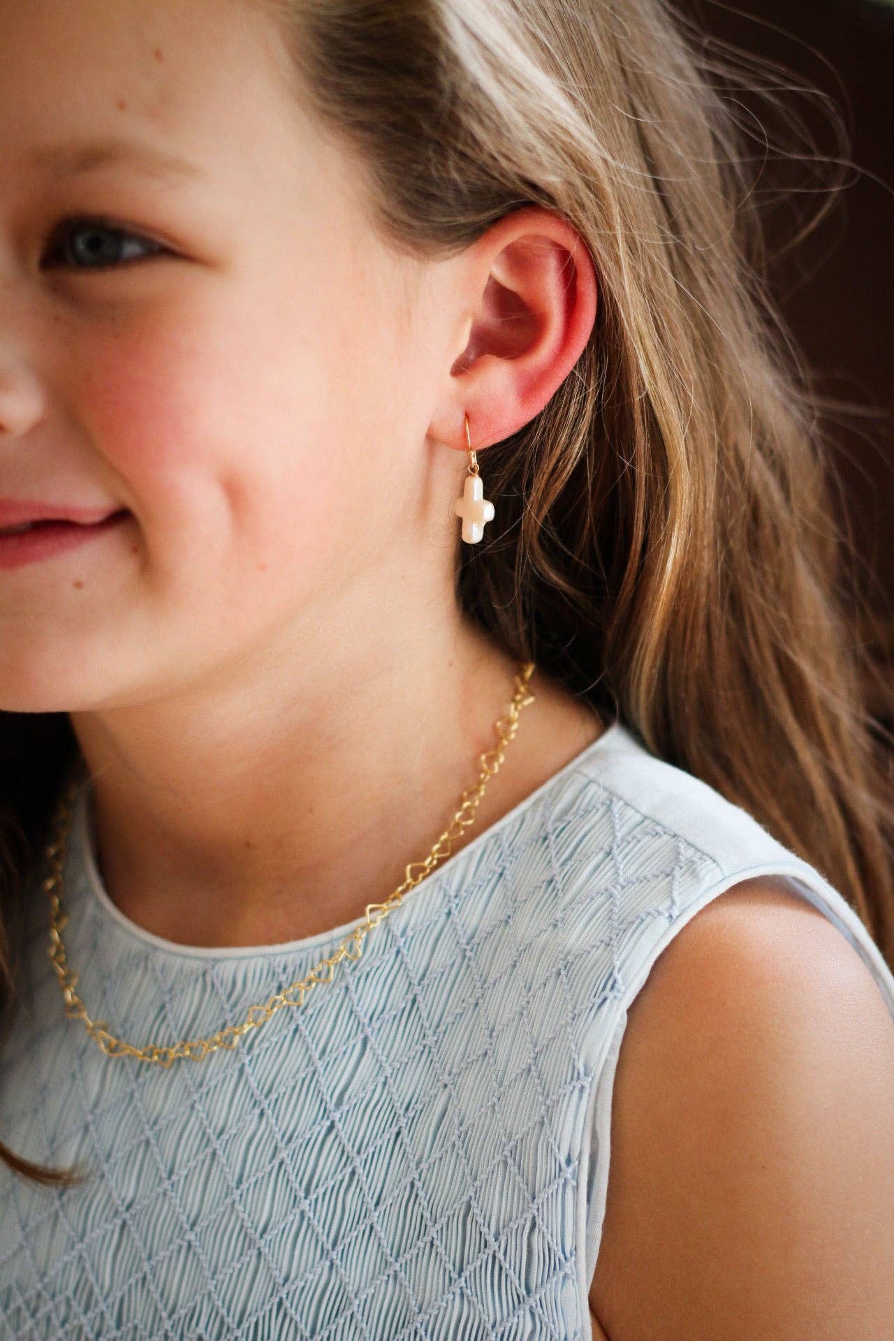 Little Cross Freshwater Pearl Earrings