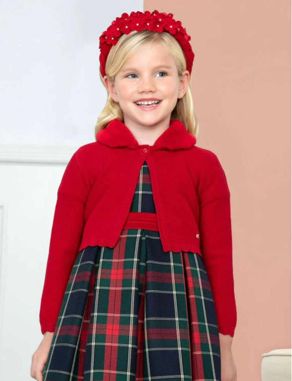 Red Carol Removable Faux Fur Collar Cardigan