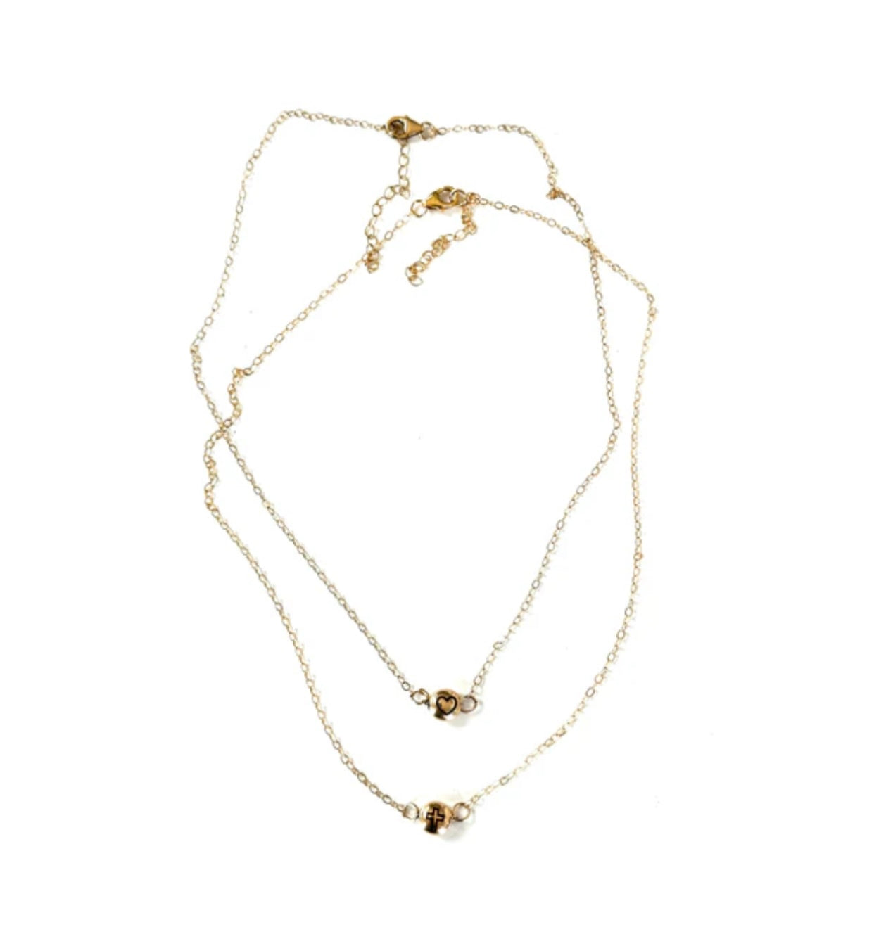 Puff Etched Heart & Cross Gold Necklace