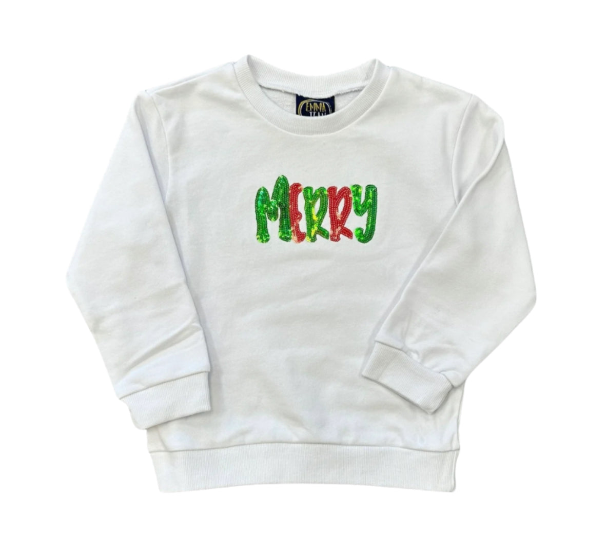 White Sequin Merry Sweatshirt