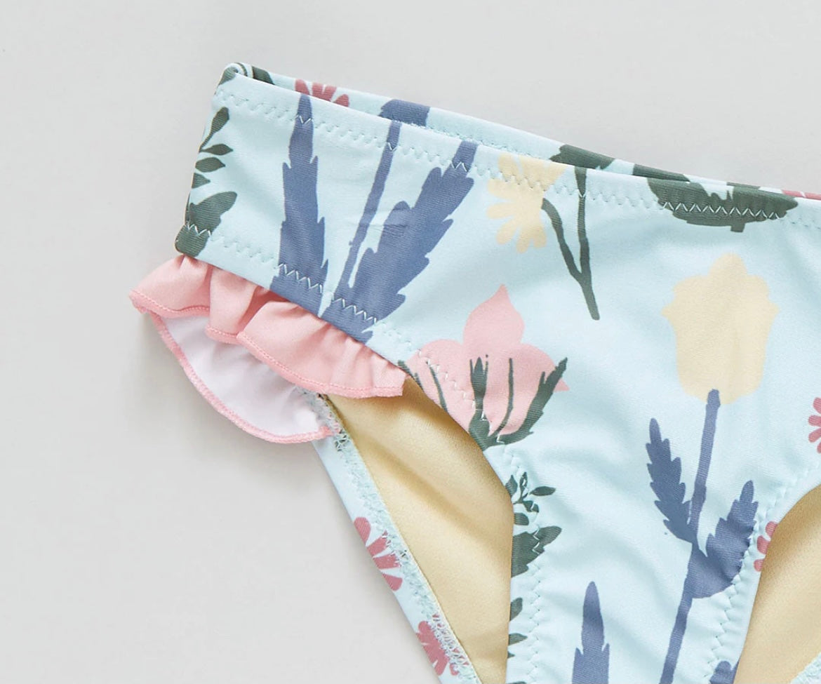 Girls Paper Floral Rash Guard Set