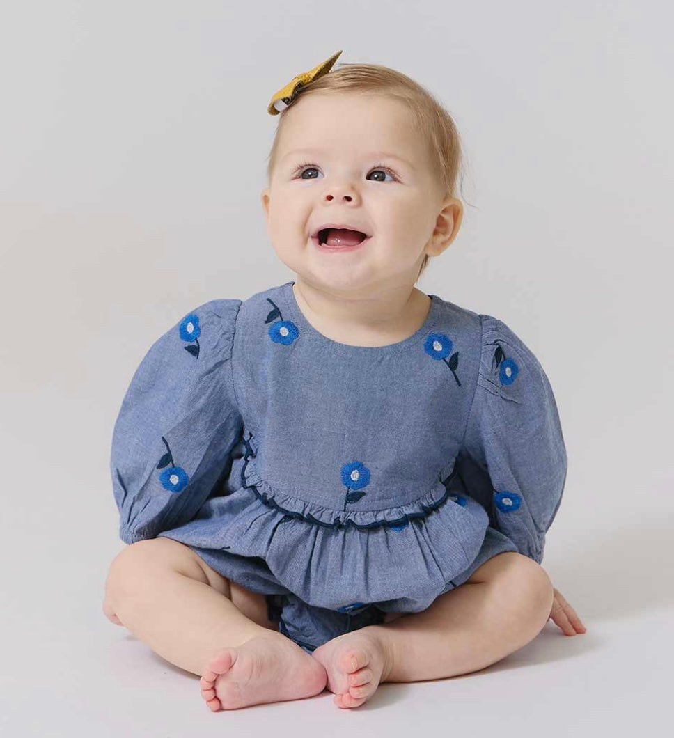 Rowan Blue Blossom Embroidered Bubble