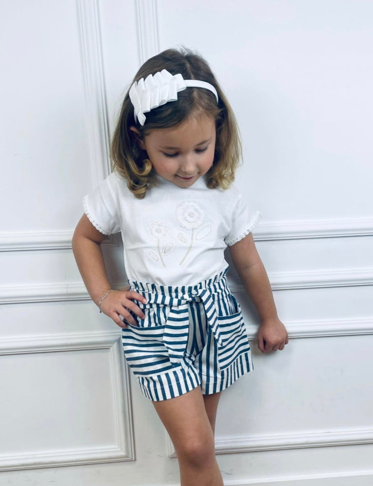 Navy and White Striped Bag Short