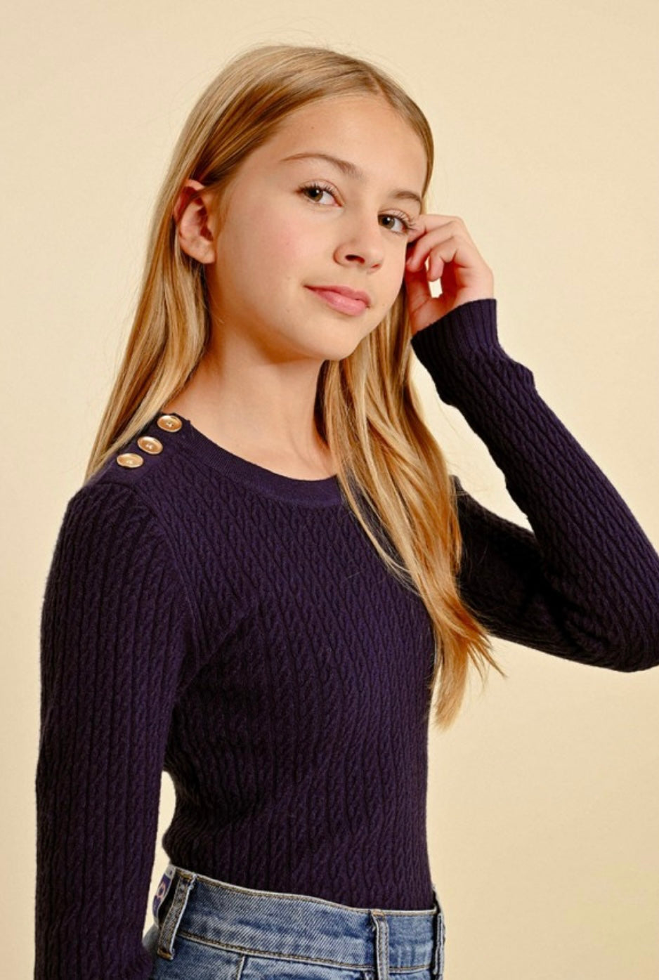 Navy Cable-Knit Sweater