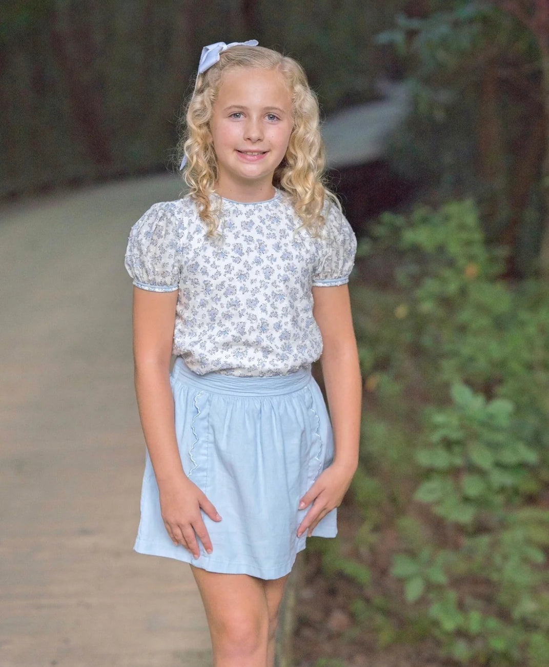 Kate Light Blue Swiss Dot Skirt Set
