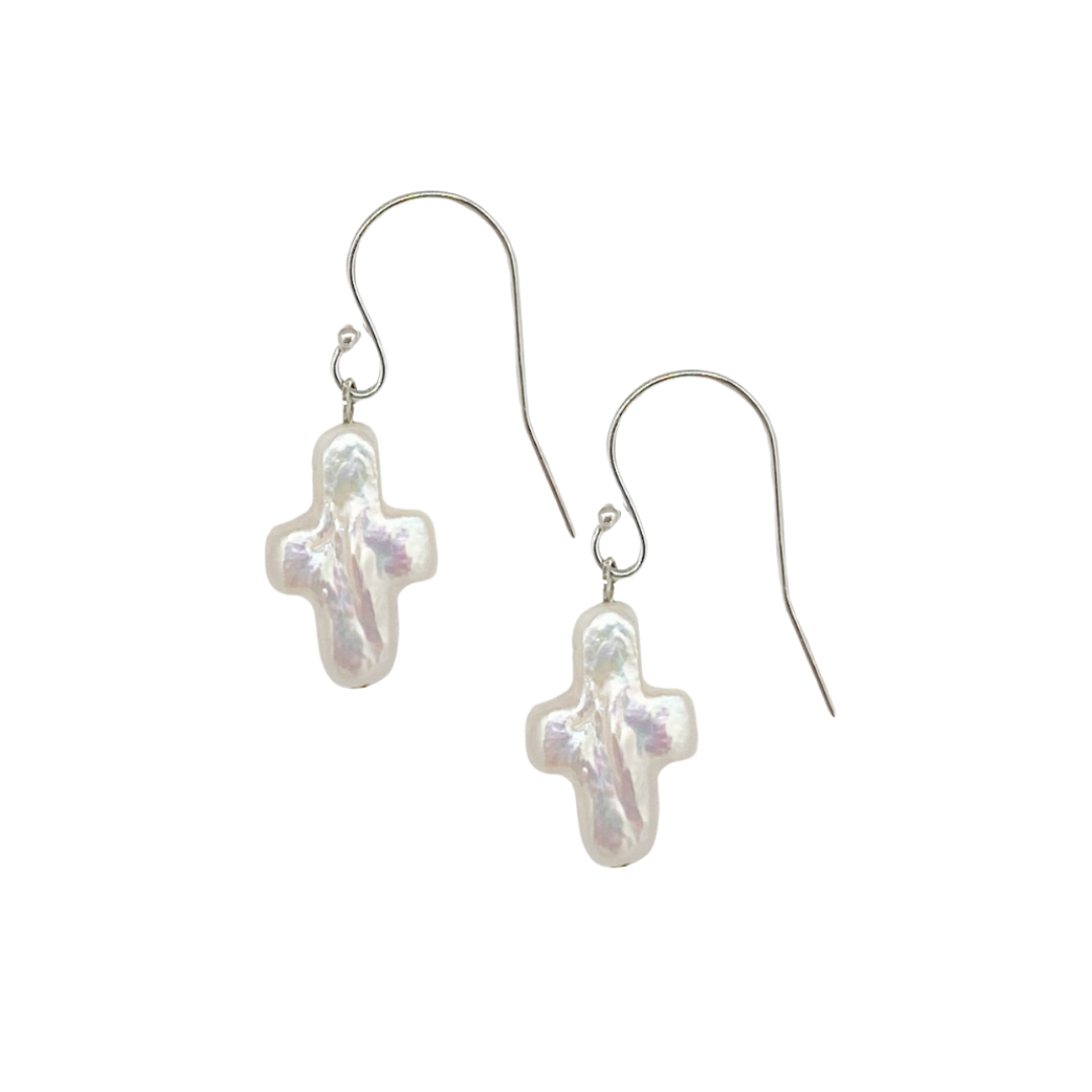 Little Cross Freshwater Pearl Earrings