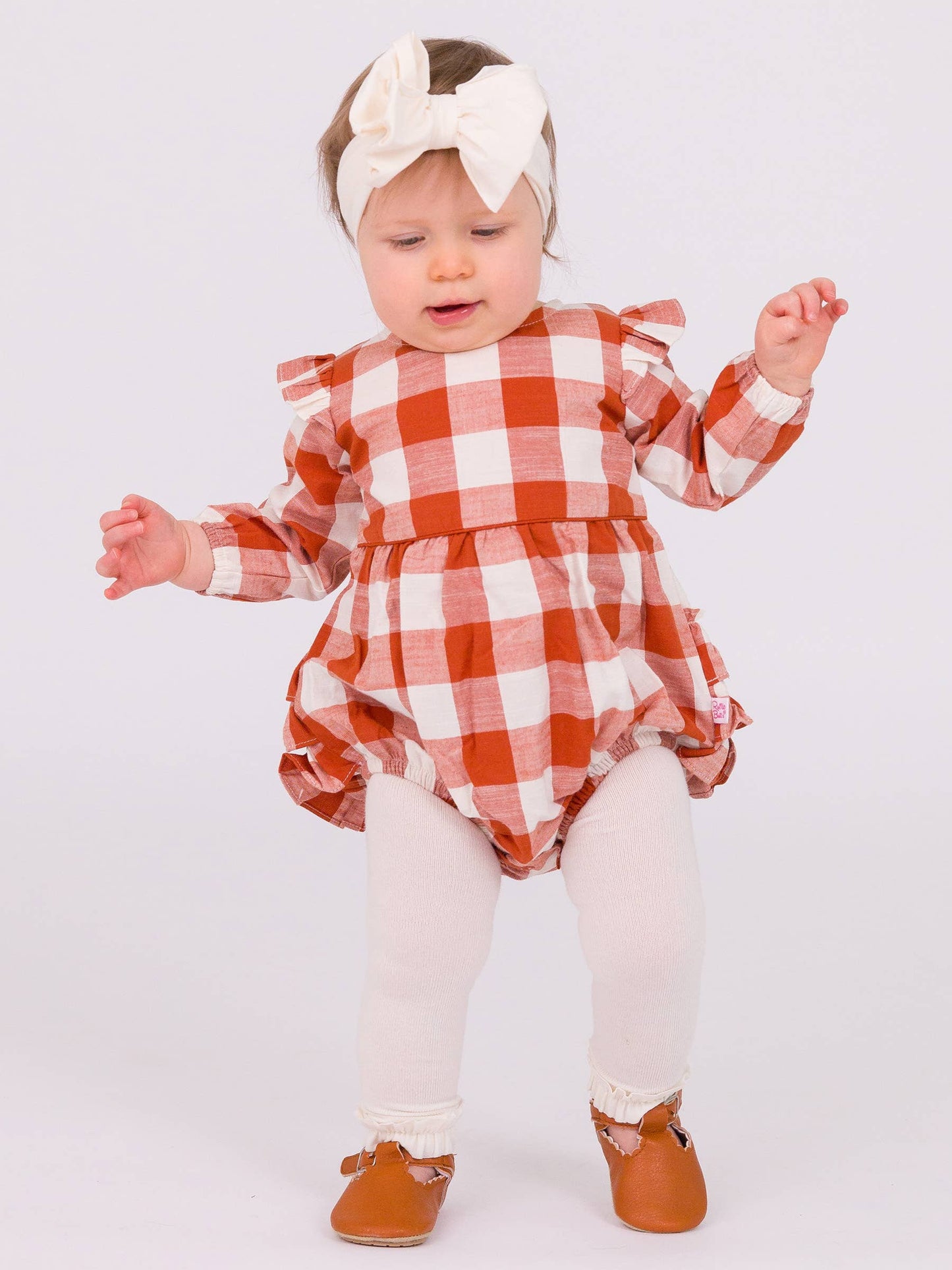 Rust Plaid Woven Flutter Bubble Romper