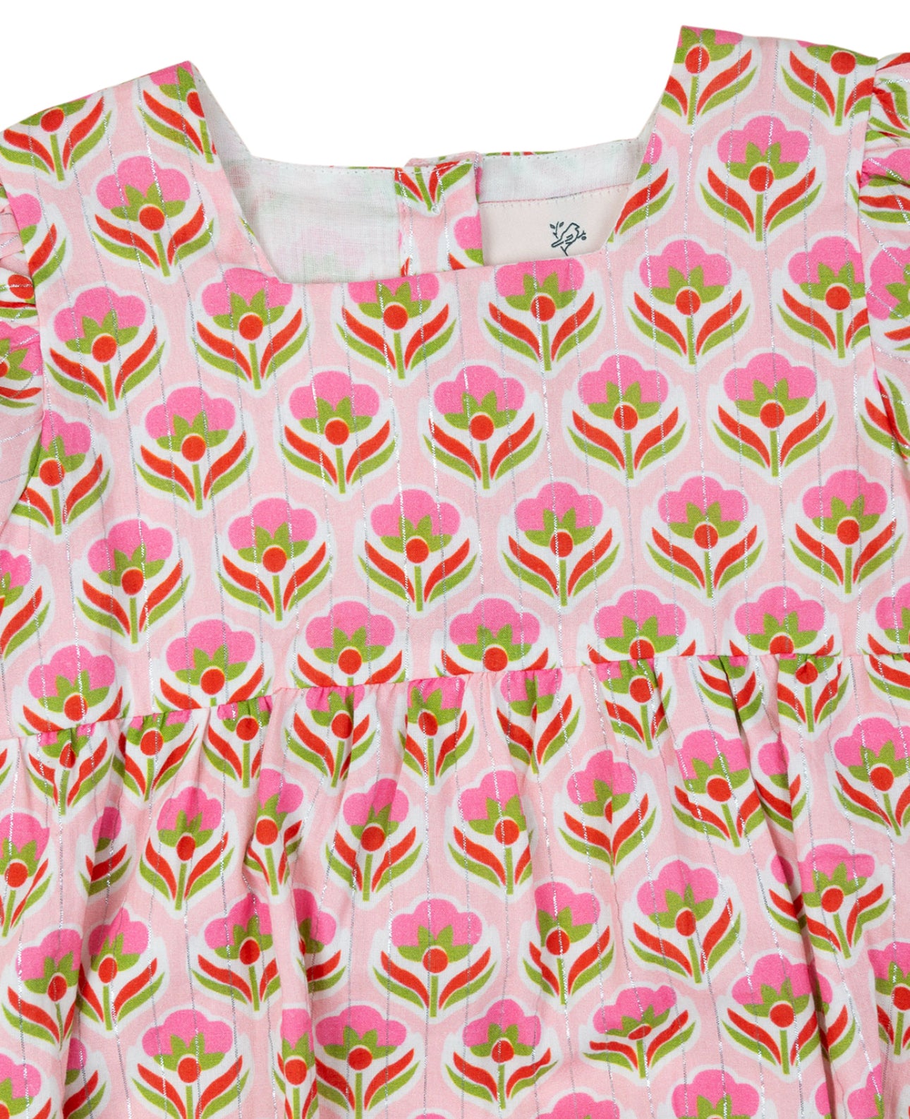 Pink Block Print Bubble w/ Silver Lurex