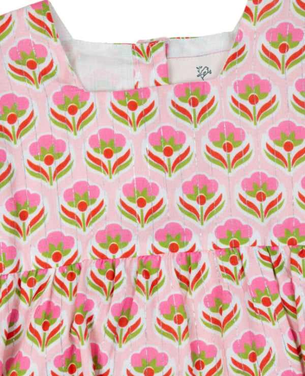 Pink Block Print Bubble w/ Silver Lurex