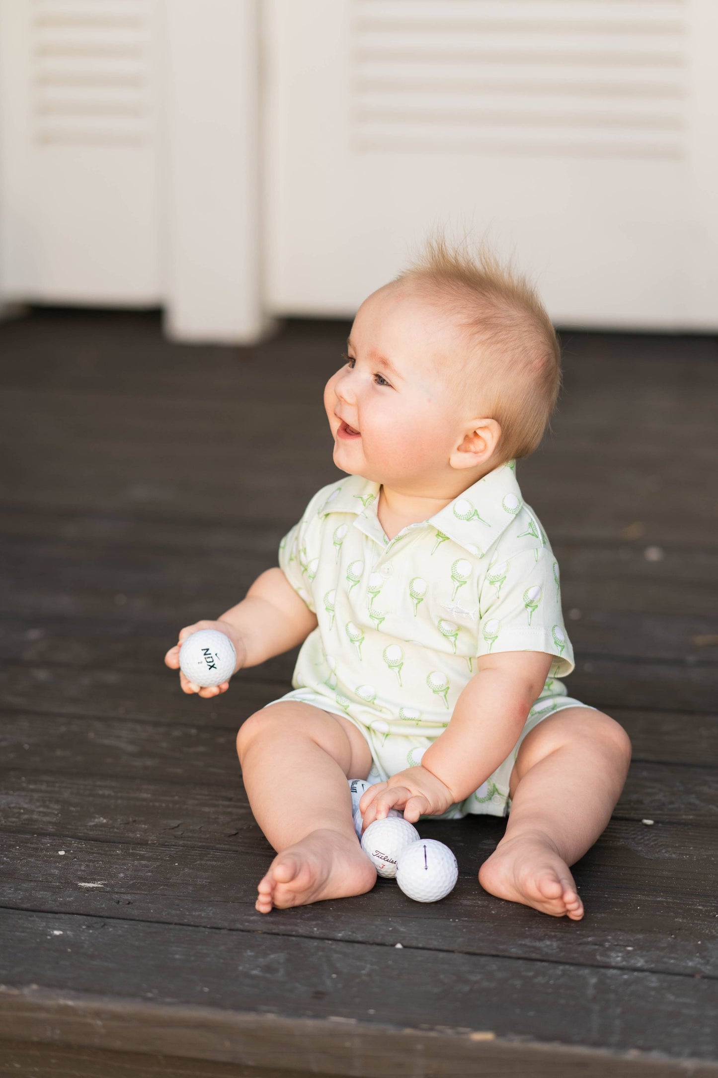 Pima Polo Romper: Green Golf Print