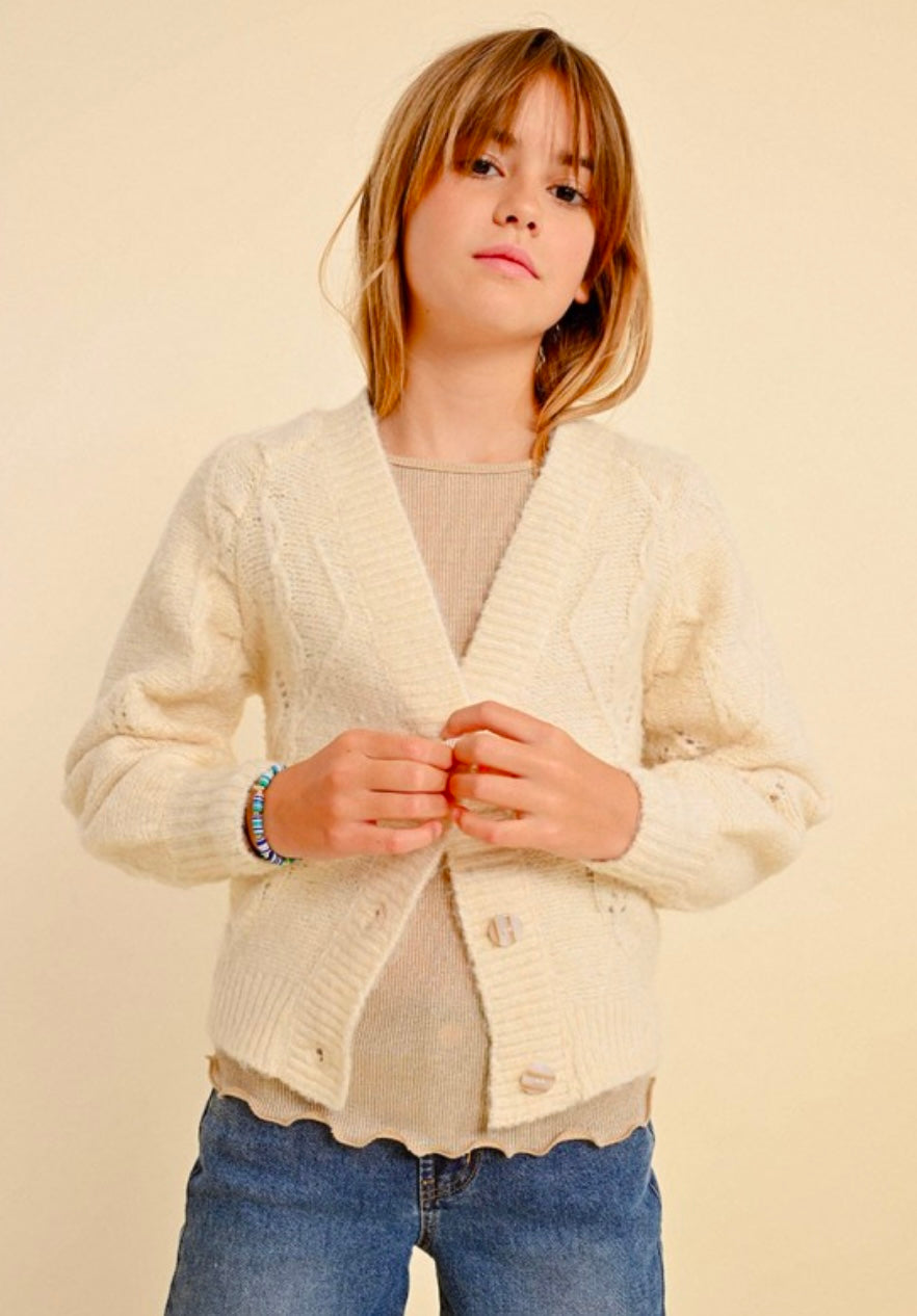 Off White Pointelle Knit Cardigan