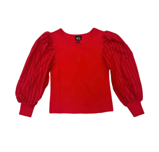 Red Sheer Puff Sleeve Top