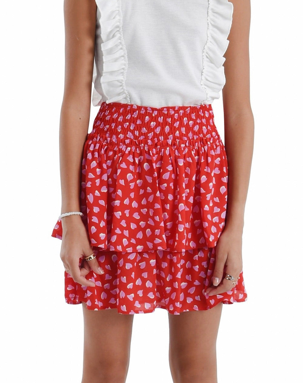 Red Hearts Crochet Ruffle Skirt