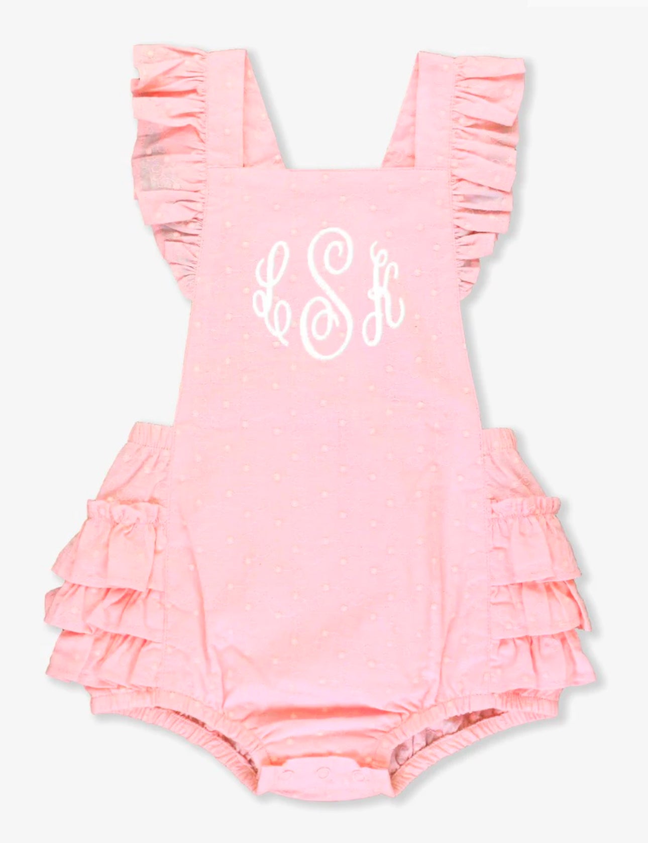 Pink Embroidered Vintage Dot Flutter Romper
