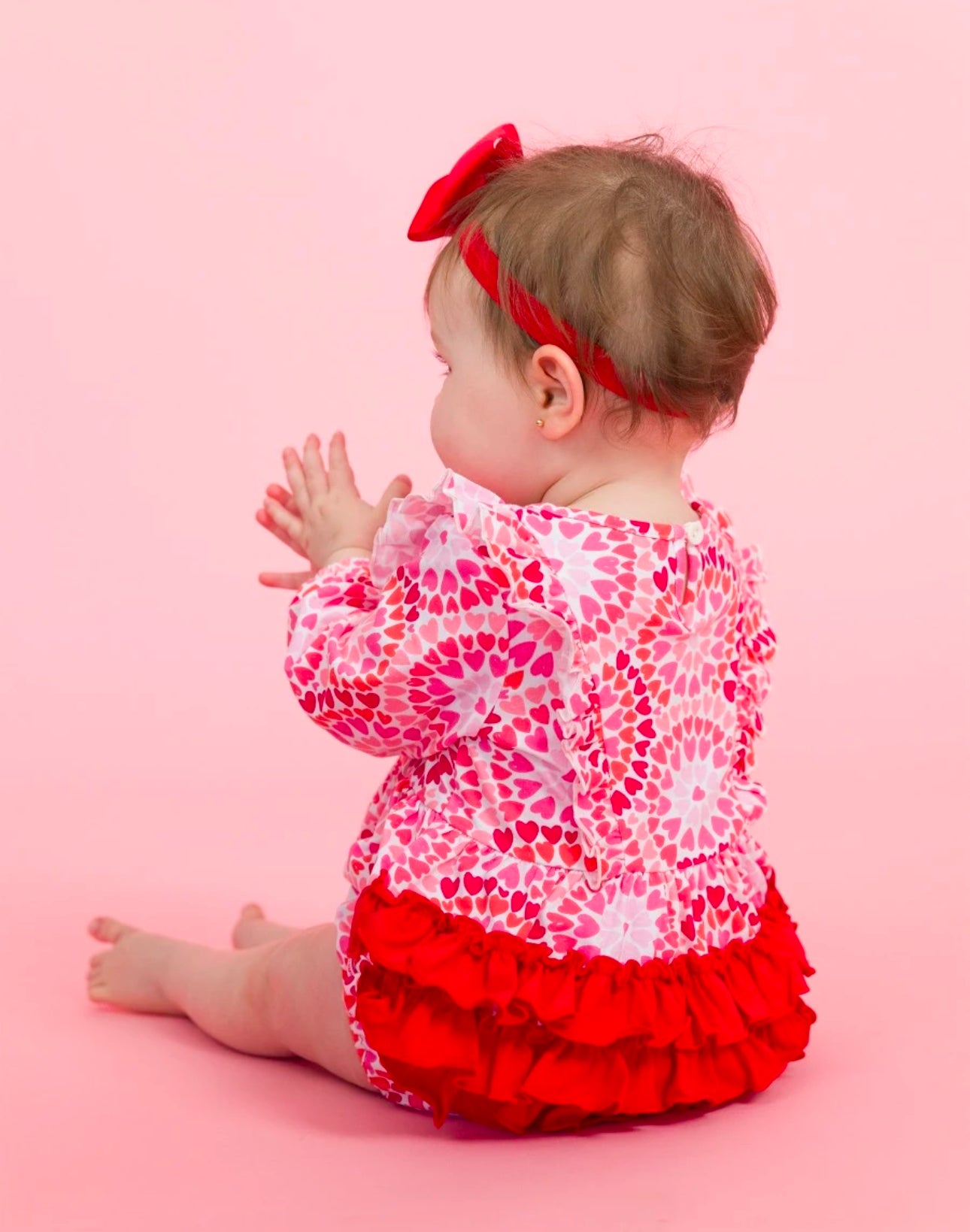 Pink Kaleidoscope Hearts Waterfall Knit Romper