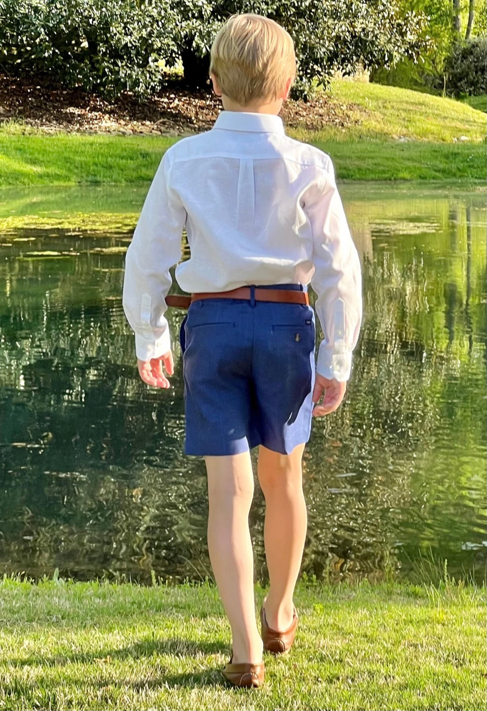 Foley Beach Blue Sweetgrass Linen Shorts