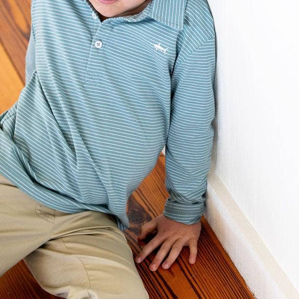 Banks Performance LS Polo shirt - Aqua/White Stripe