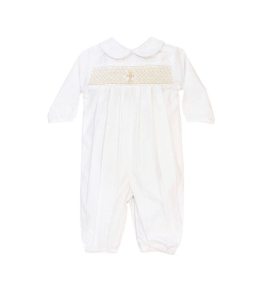 Christening Ivory Cross Smocked Romper