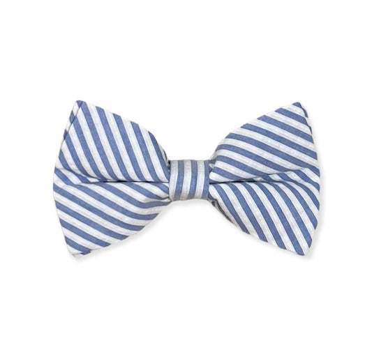 Sea Island Navy Seersucker Clip On Bow Tie
