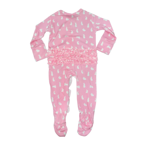 Pink Bamboo Bunny Ruffle Footie Pajamas