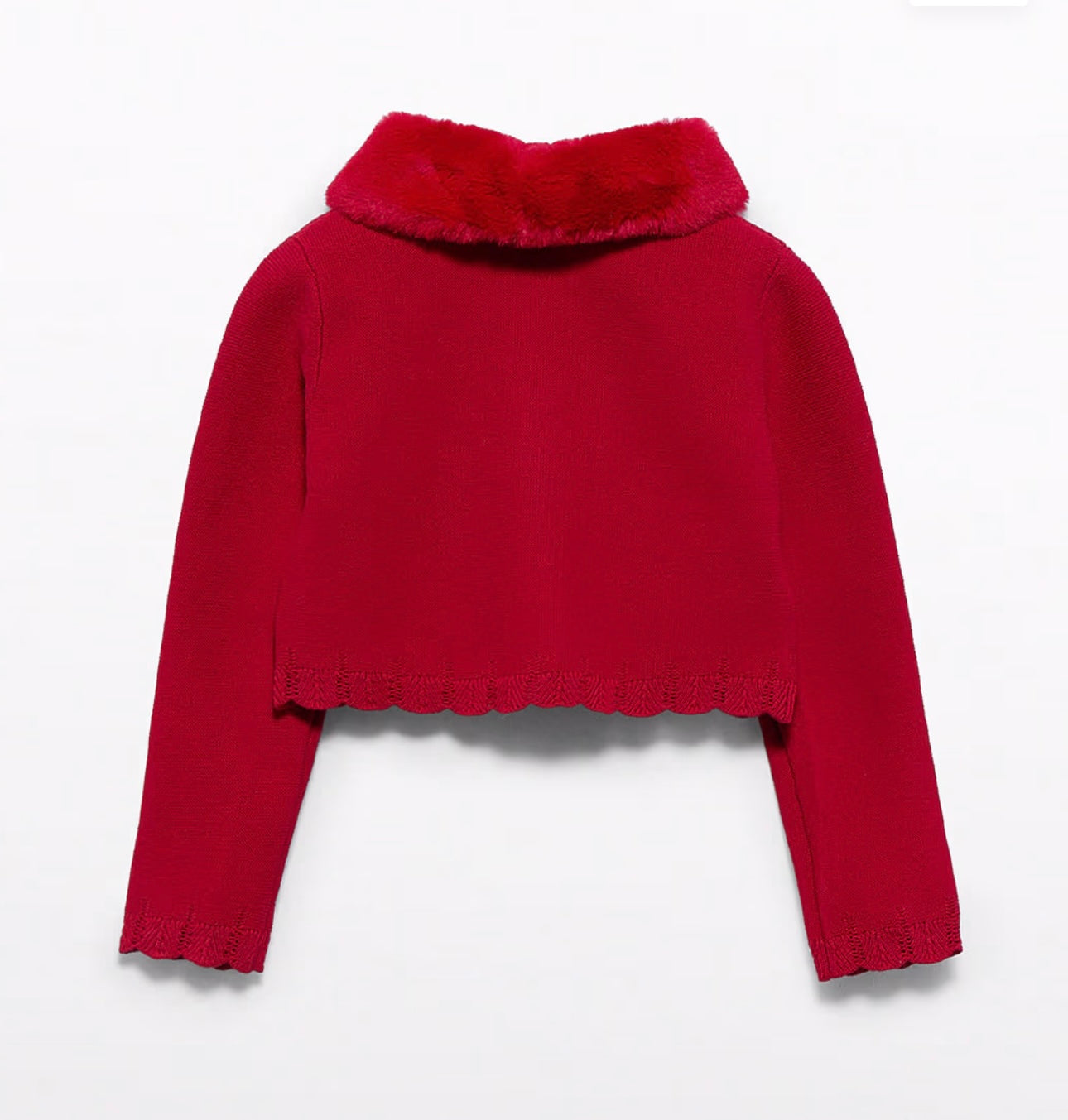 Red Carol Removable Faux Fur Collar Cardigan