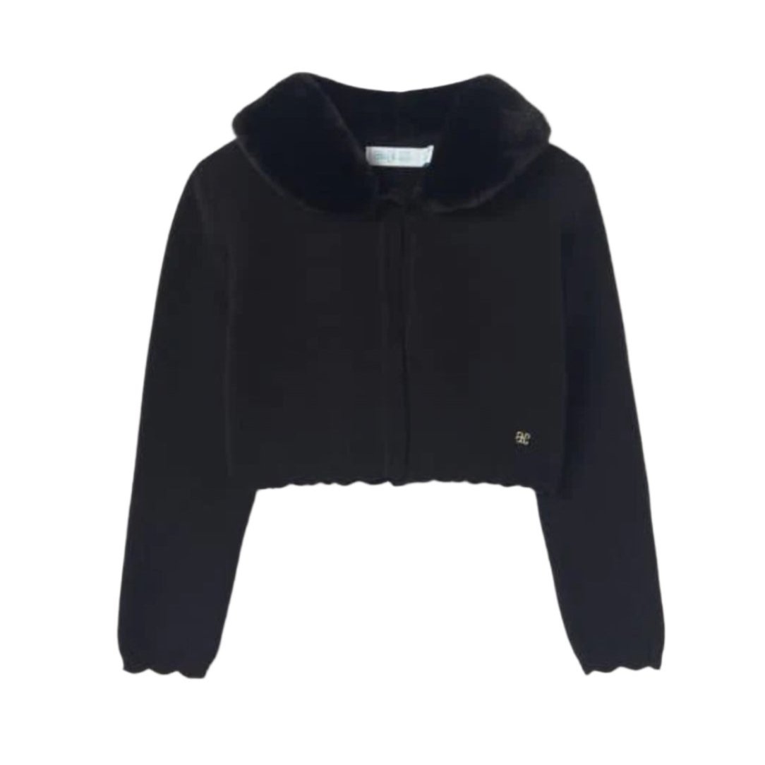 Abel Lula Black Removable Faux Fur Collar Cardigan