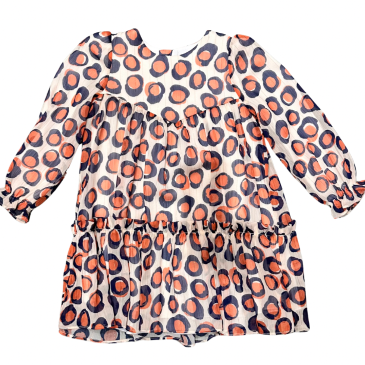 Abel and Lula Toddler Girls Orange and Navy Dot Dress