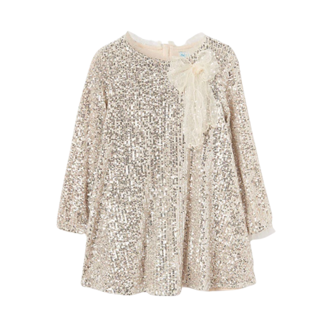 Abel and Lula sand champagne sequin holiday dress