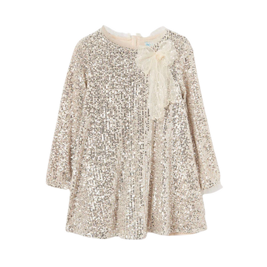 Abel and Lula sand champagne sequin holiday dress