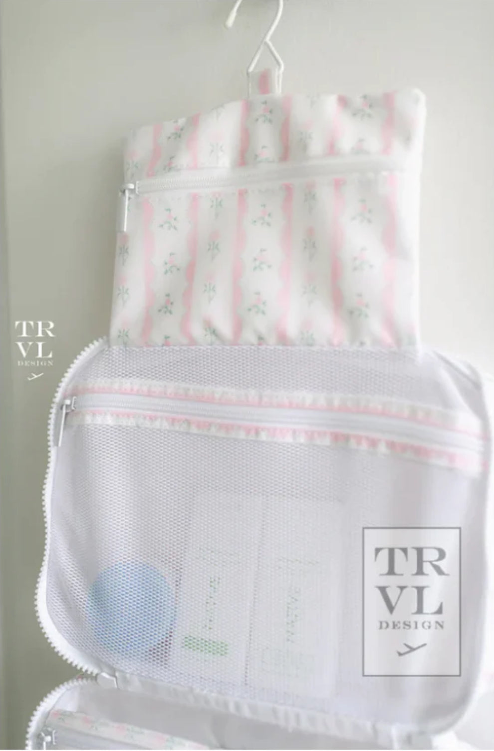 TRVL Pink Ribbon Floral Hanging Toiletry Bag