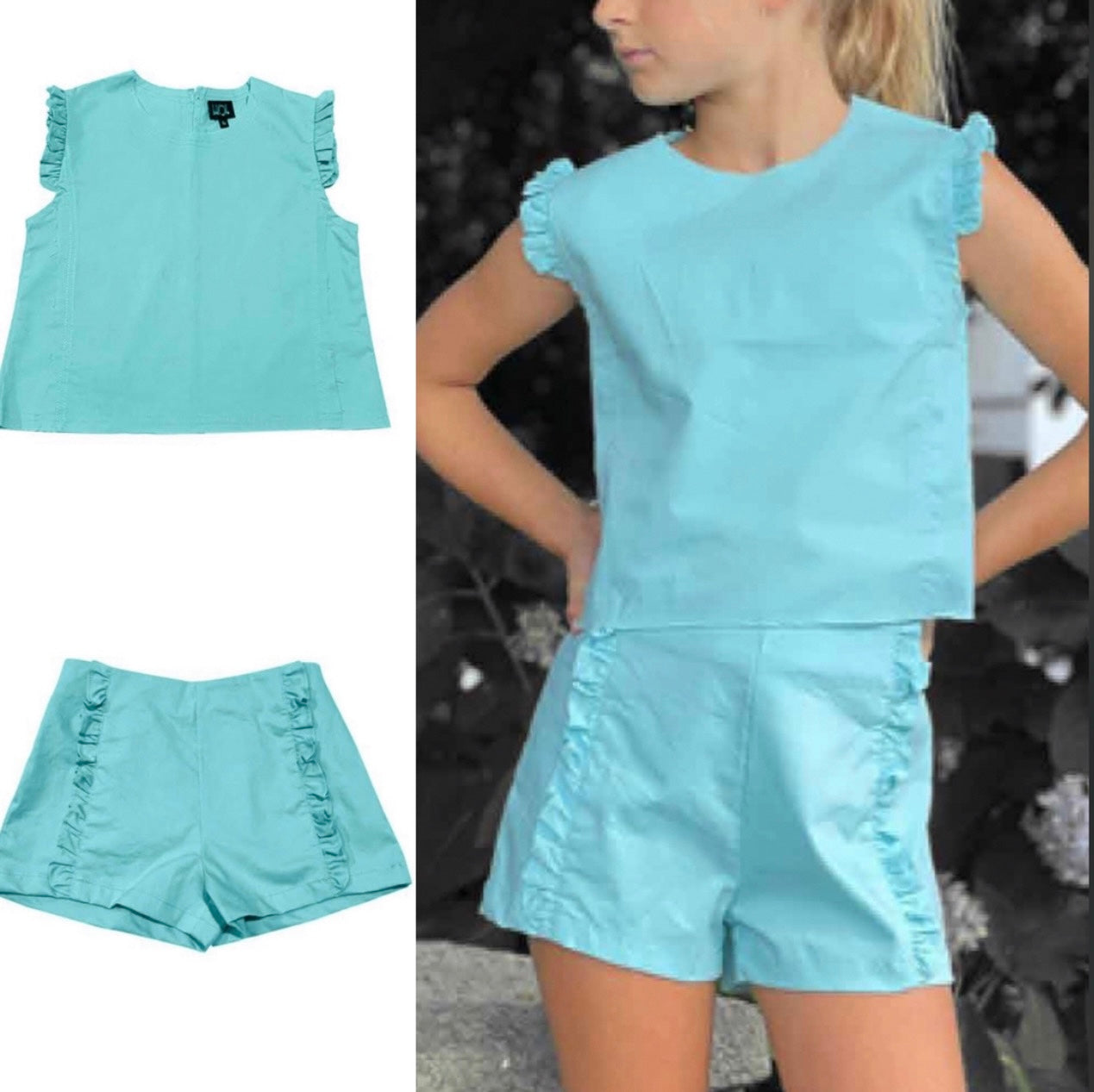 Aqua Ruffle Top