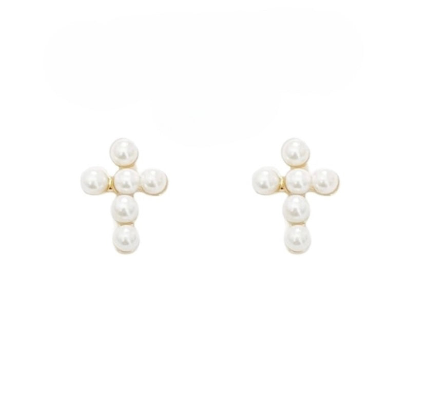 Gold Pear Cross Earrings