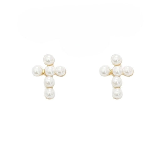 Gold Pear Cross Earrings