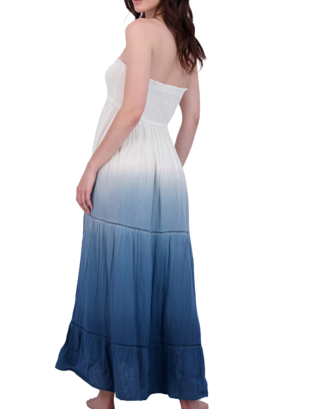 Fati Women's Strapless Maxi Dress Blue Ombre