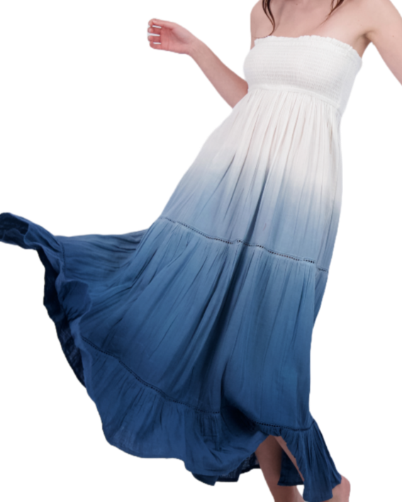 Fati Women's Strapless Maxi Dress Blue Ombre