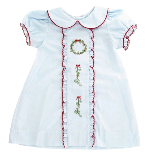 Bailey Boys Girls Light Blue Wreath Embroidered Dress