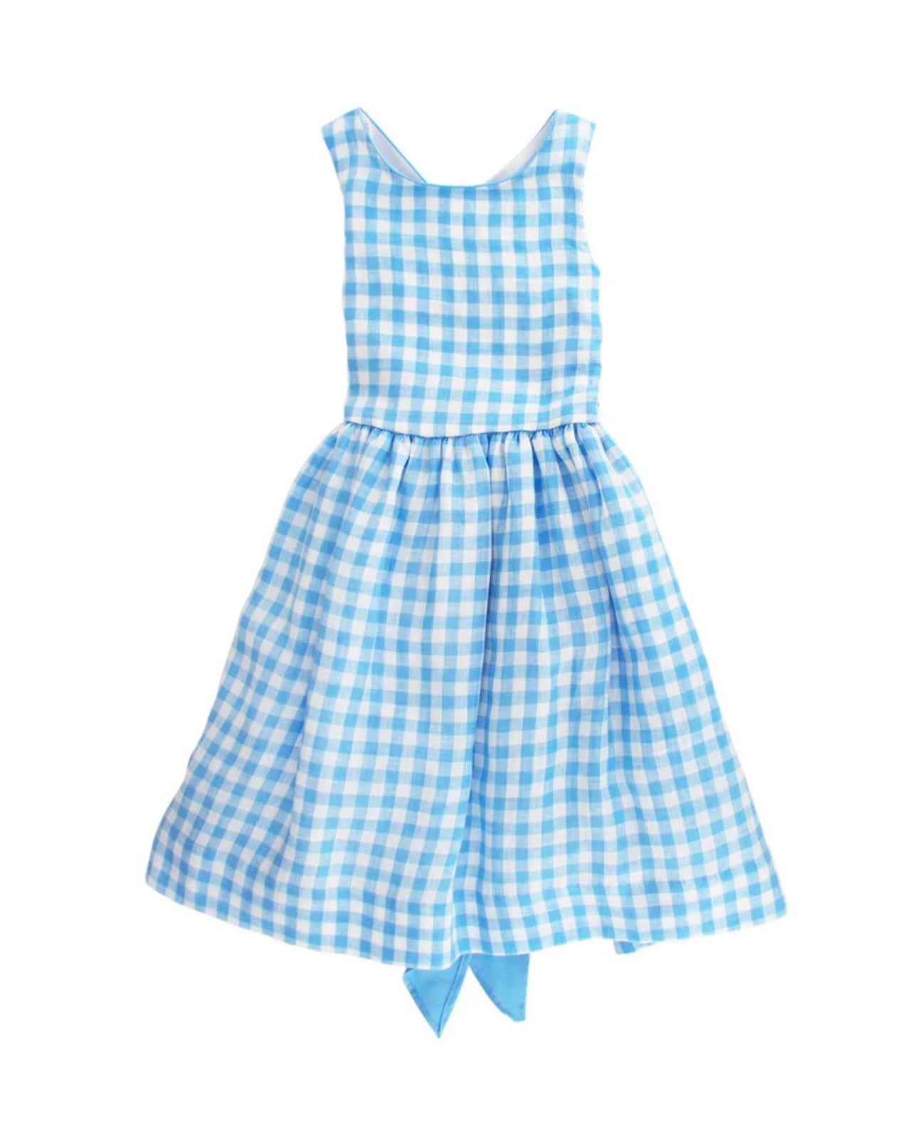 Girls Blue and White Linen Dress