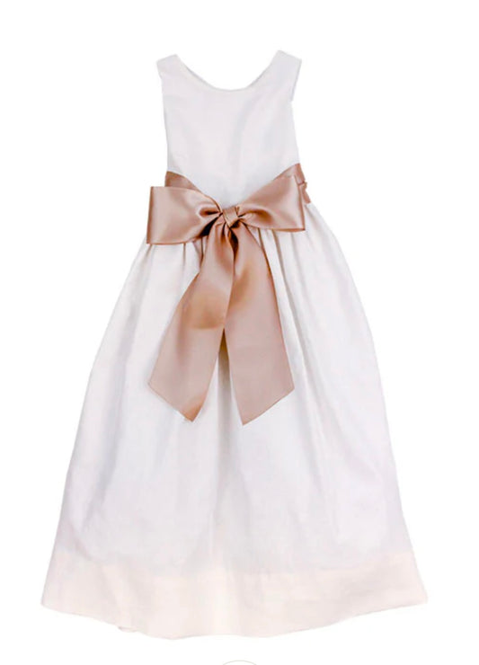 Girls white linen formal dress