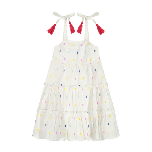 Bella Girl's Shoulder Tie Sundress Confetti Swiss Dot
