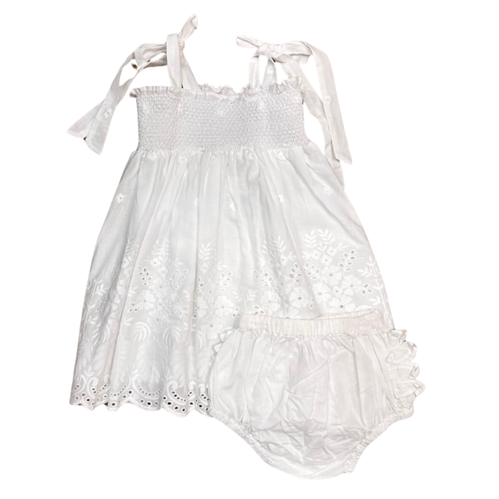 Baby Girls White Eyelet Dress Diaper Set