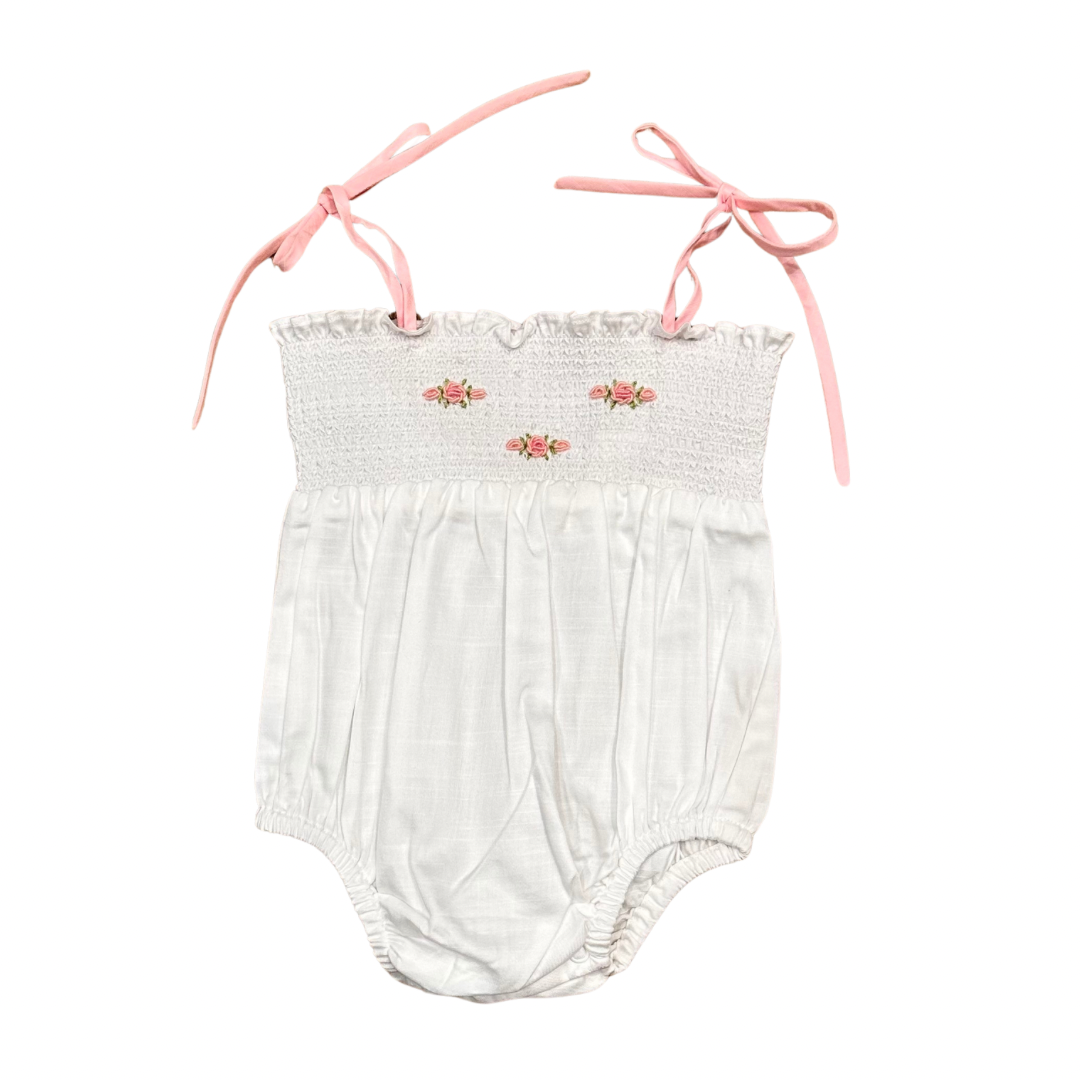 Baby Girl White Rose Embroidered Bubble