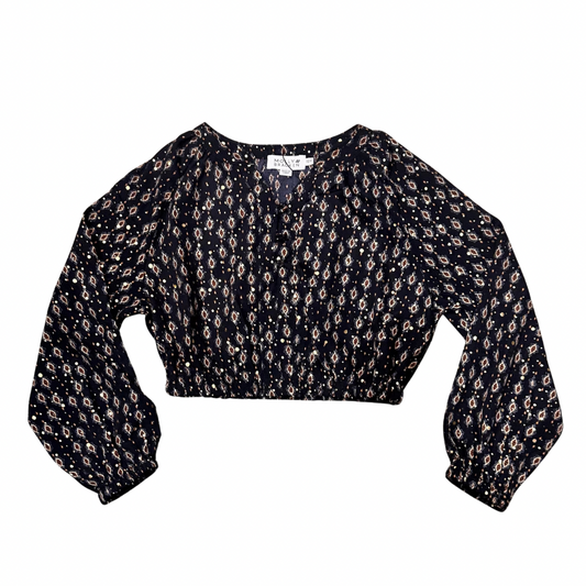Black and Gold Patterned Woven Top